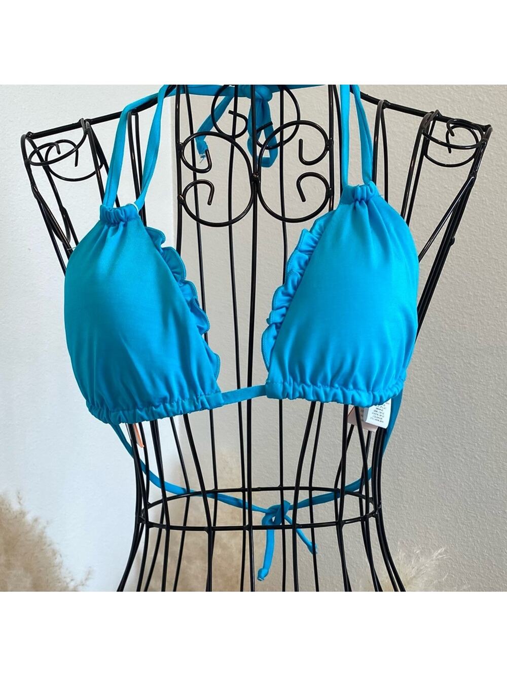 Vitamin A Blue Ruffle Triangle Bikini Top NEW Small/6
